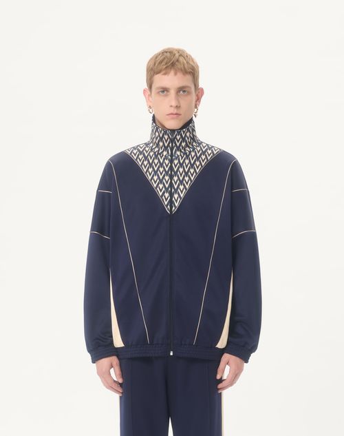Valentino - Valentino Acetate Sweatshirt With Zip And Inlaid Toute La V Print - Blue/butter - Man - T-shirts And Sweatshirts